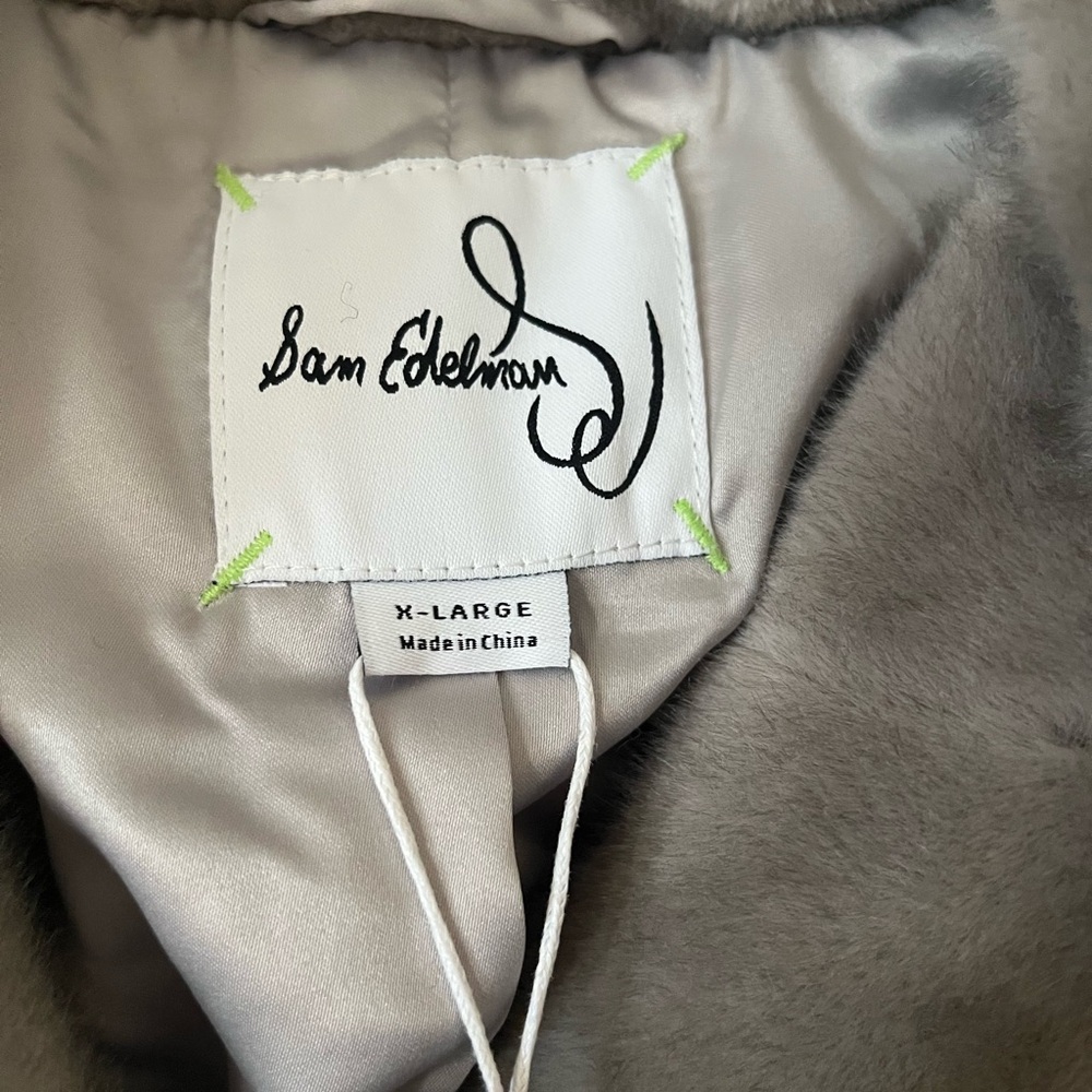 New! Sam Edelman Notched Lapel Women's Gray Faux Fur Coat Size XL - Picture 13 of 15